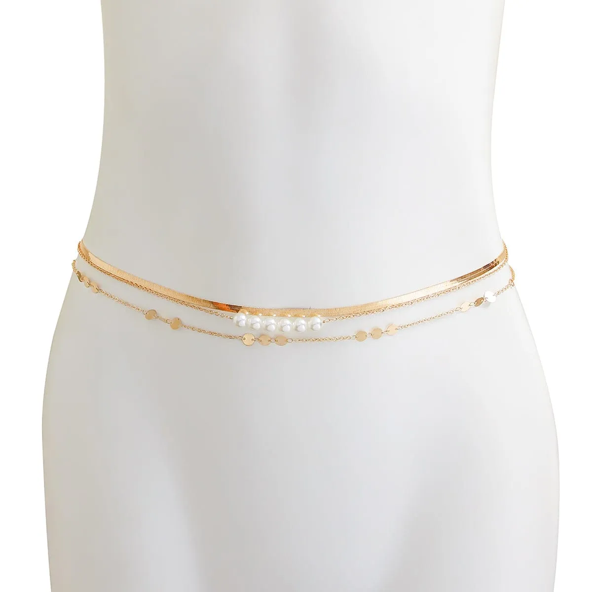 Bohemia 3Pcs Layered Herringbone Pearl Belly Chain Set
