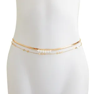 Bohemia 3Pcs Layered Herringbone Pearl Belly Chain Set