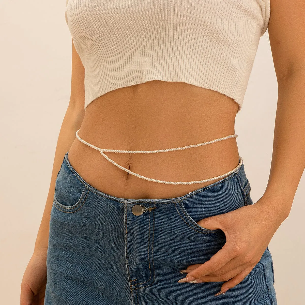 Boho Minimalist Layered Pearl Waist Chain