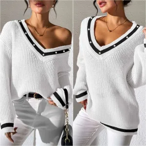 Bordered Beauty Sweater - White