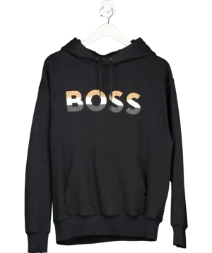 BOSS Black Cotton Signature Stripe Logo Hoodie UK M