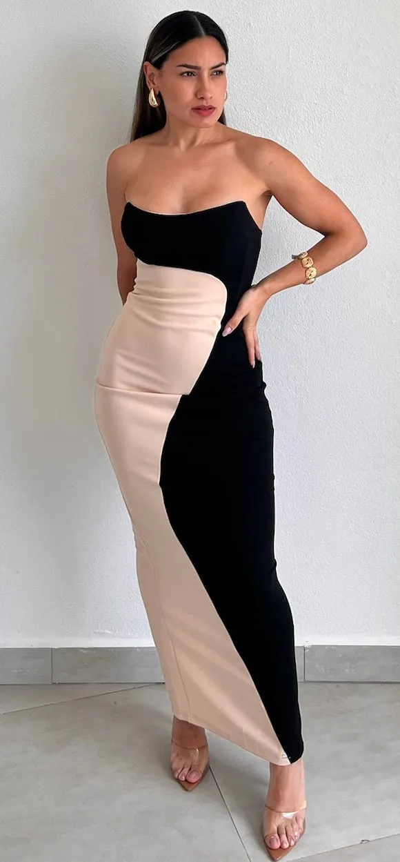 Both Ways Color Block Midi Dress