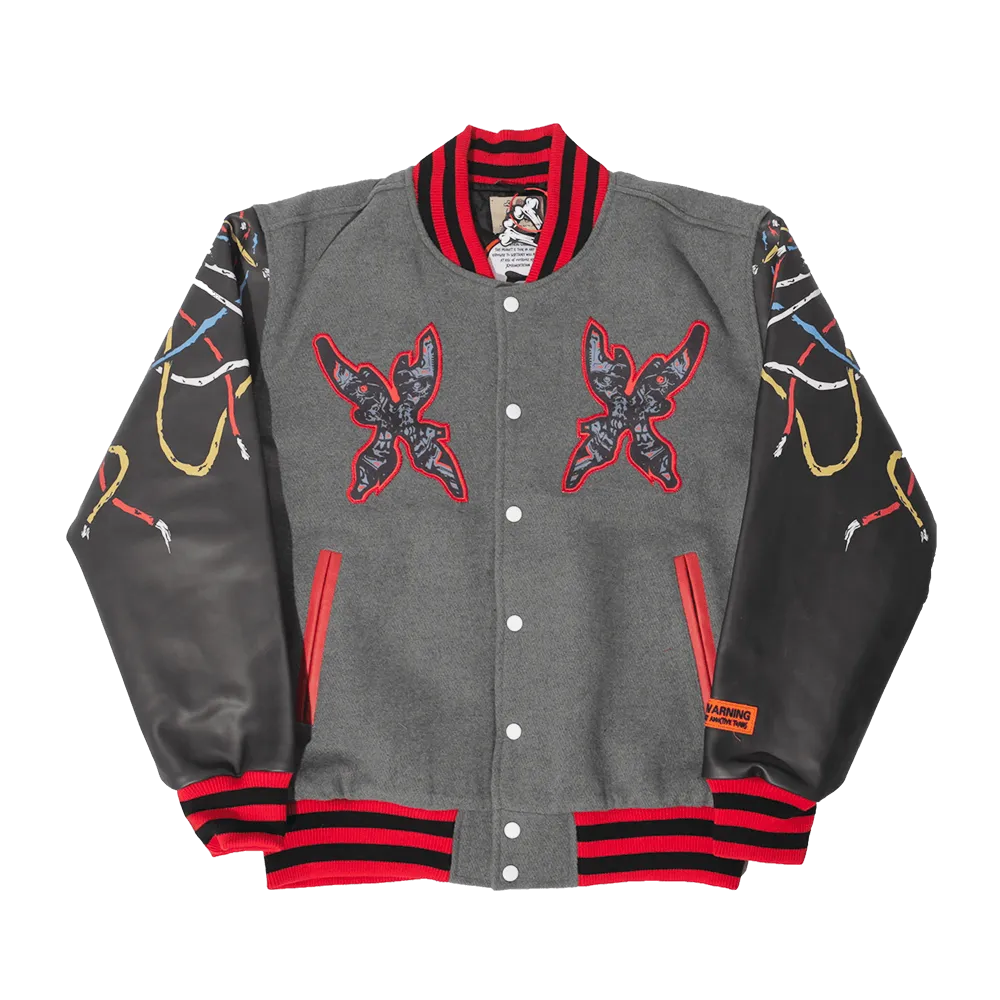 BRAND X YOU ARE TERMINATED VARSITY JACKET (GREY)