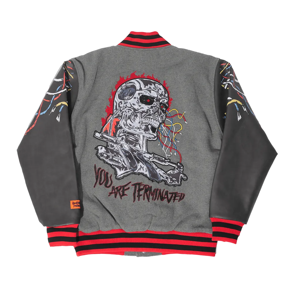 BRAND X YOU ARE TERMINATED VARSITY JACKET (GREY)