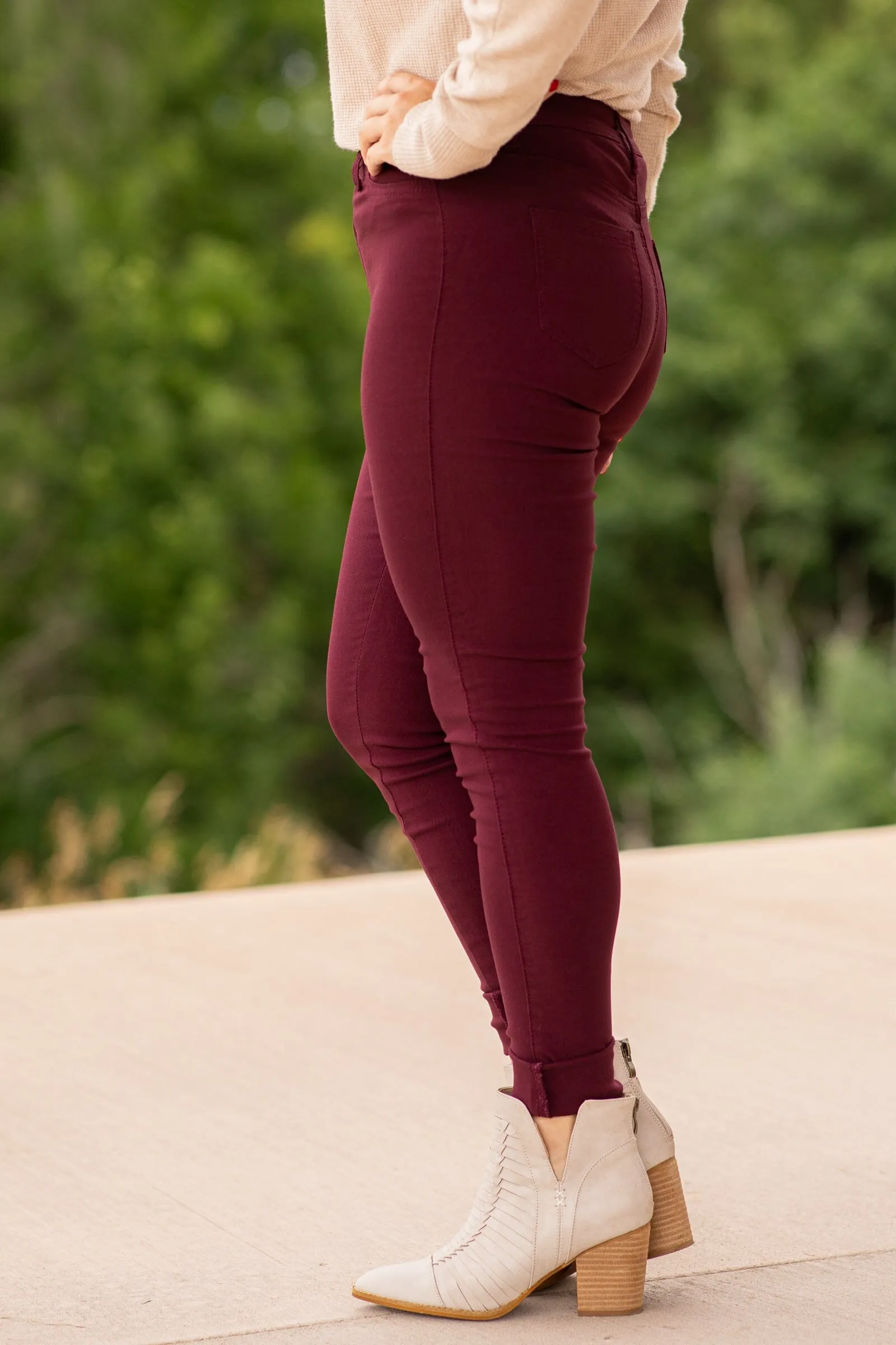 Burgundy Skinny Fit High Rise Pants