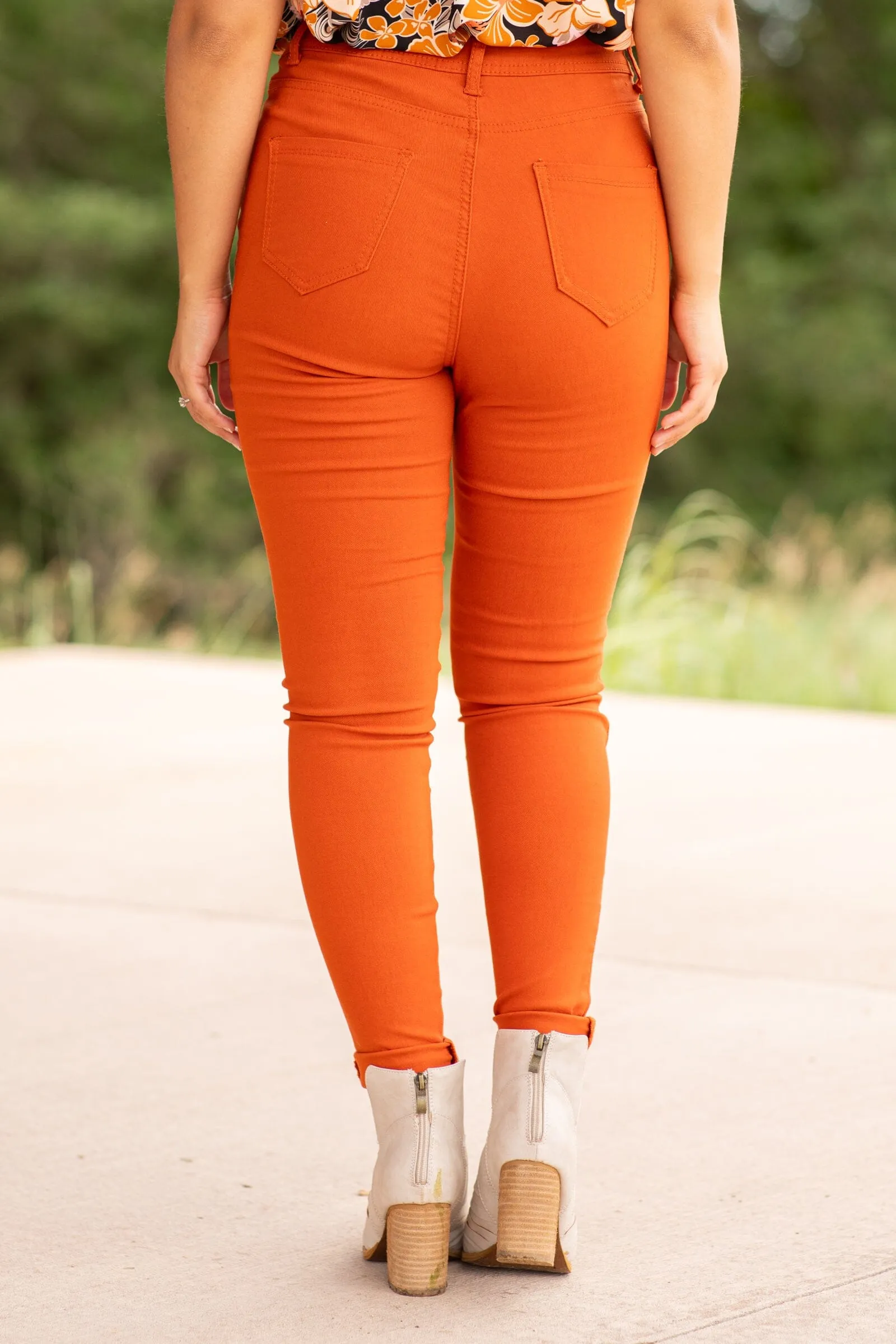 Burnt Orange Skinny Fit High Rise Pants