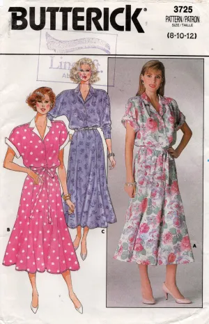 Butterick 3725 Womens Loose Fitting Shirtdress 1980s Vintage Sewing Pattern Size 8 & 10