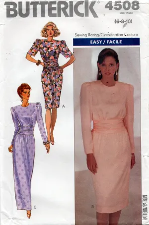 Butterick 4508 Womens EASY Straight Evening Dress with Ruched Midriff 1980s Vintage Sewing Pattern Size 6 - 10 or 12 - 16 UNCUT Factory Folded