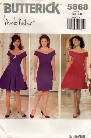 Butterick 5868 NICOLE MILLER Womens Off The Shoulder Prom Evening Formal Dress 1990s Vintage Sewing Pattern Size 6 - 12 UNCUT Factory Folded