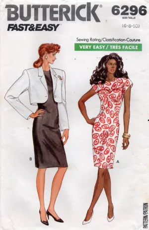 Butterick 6296 Womens Sheath Dress & Bolero 1980s Vintage Sewing Pattern Size 6 - 10