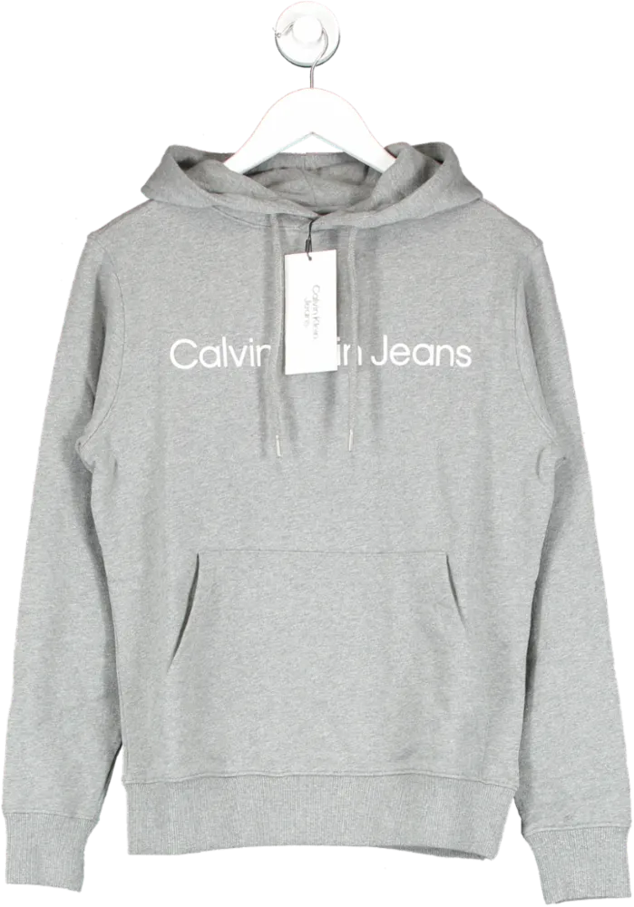 Calvin Klein Grey Mid-grey Logo Hoodie UK XXS
