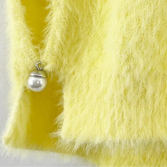Camila Coelho GENEVIEVE Pearl Shorts Fuzzy Hot Pants in Butter Yellow Size S