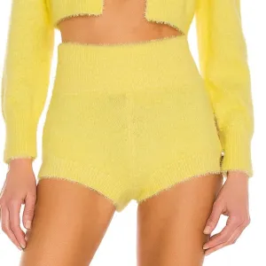 Camila Coelho GENEVIEVE Pearl Shorts Fuzzy Hot Pants in Butter Yellow Size S