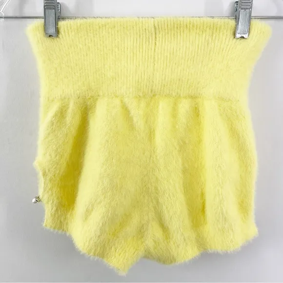 Camila Coelho GENEVIEVE Pearl Shorts Fuzzy Hot Pants in Butter Yellow Size S