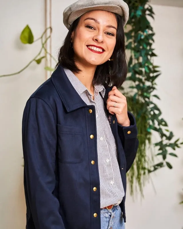 Camille Recycled Vegan Button Up Jacket | Blue