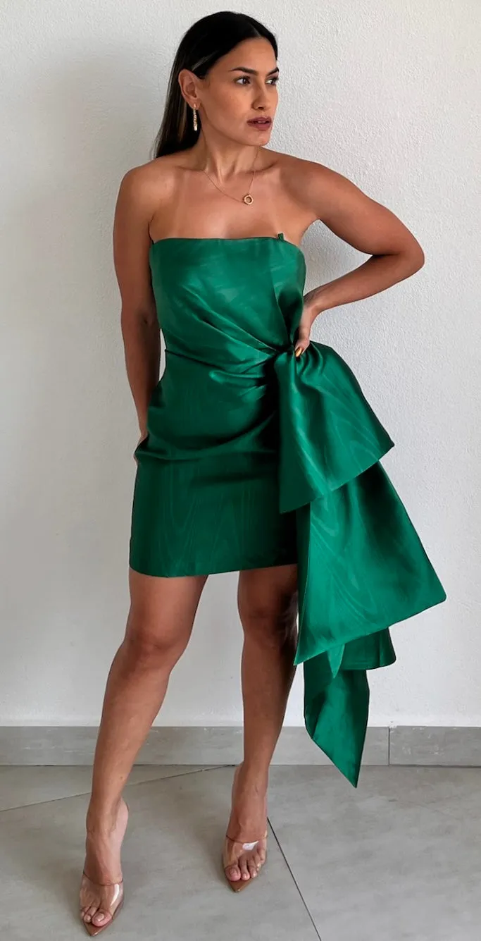 Captivating Style Green Satin Dress