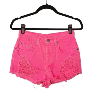 CARMAR Vibrant Pink Distressed Raw Hem Denim Jean Button Fly Shorts 25