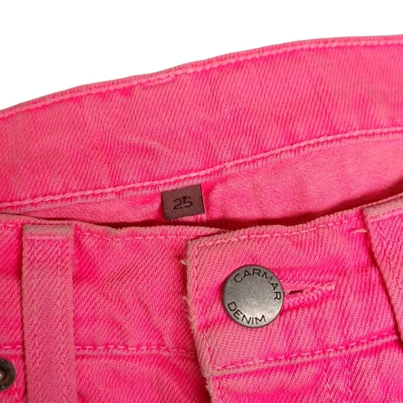 CARMAR Vibrant Pink Distressed Raw Hem Denim Jean Button Fly Shorts 25