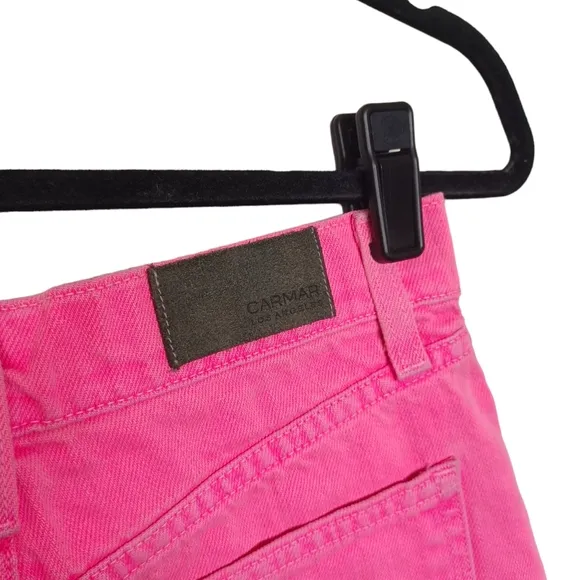 CARMAR Vibrant Pink Distressed Raw Hem Denim Jean Button Fly Shorts 25