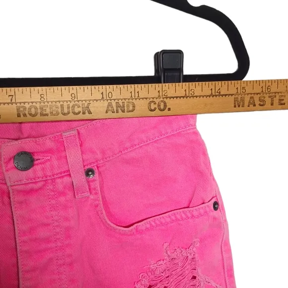 CARMAR Vibrant Pink Distressed Raw Hem Denim Jean Button Fly Shorts 25