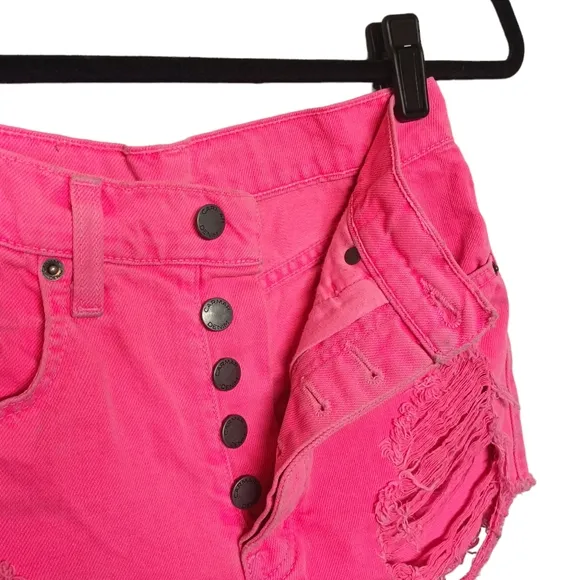 CARMAR Vibrant Pink Distressed Raw Hem Denim Jean Button Fly Shorts 25