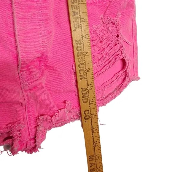 CARMAR Vibrant Pink Distressed Raw Hem Denim Jean Button Fly Shorts 25