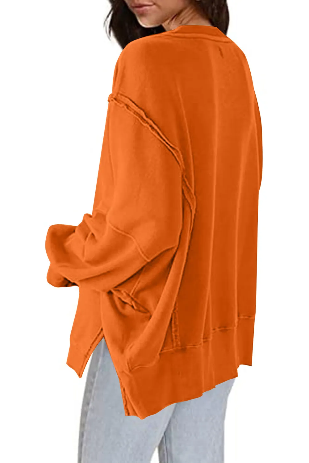 Carrot Exposed Seam Drop Shoulder Split Hem Sweatshirt
