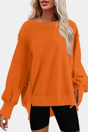 Carrot Exposed Seam Drop Shoulder Split Hem Sweatshirt