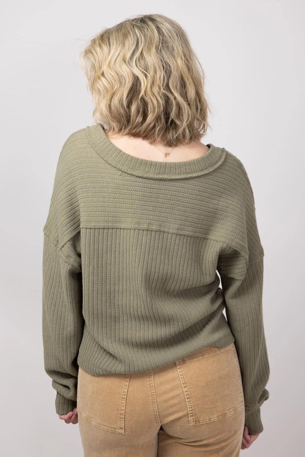 Casual V-Neck Knit Top for Women in Olive | NT11804-OLIVE