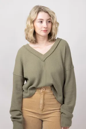 Casual V-Neck Knit Top for Women in Olive | NT11804-OLIVE