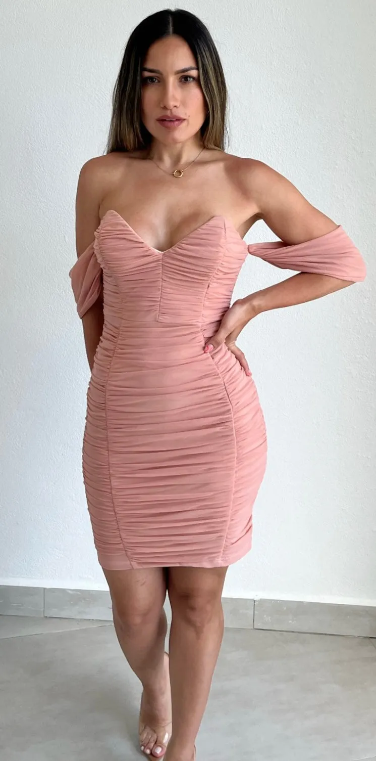 Catching Glanced Rose Drape Off-Shoulder Dress