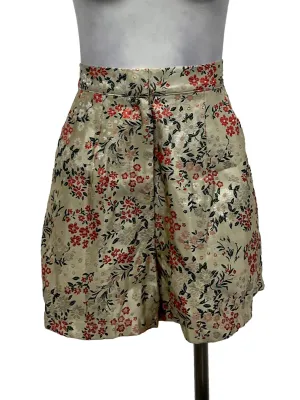 Champagne Gold Floral Embroidery Shorts