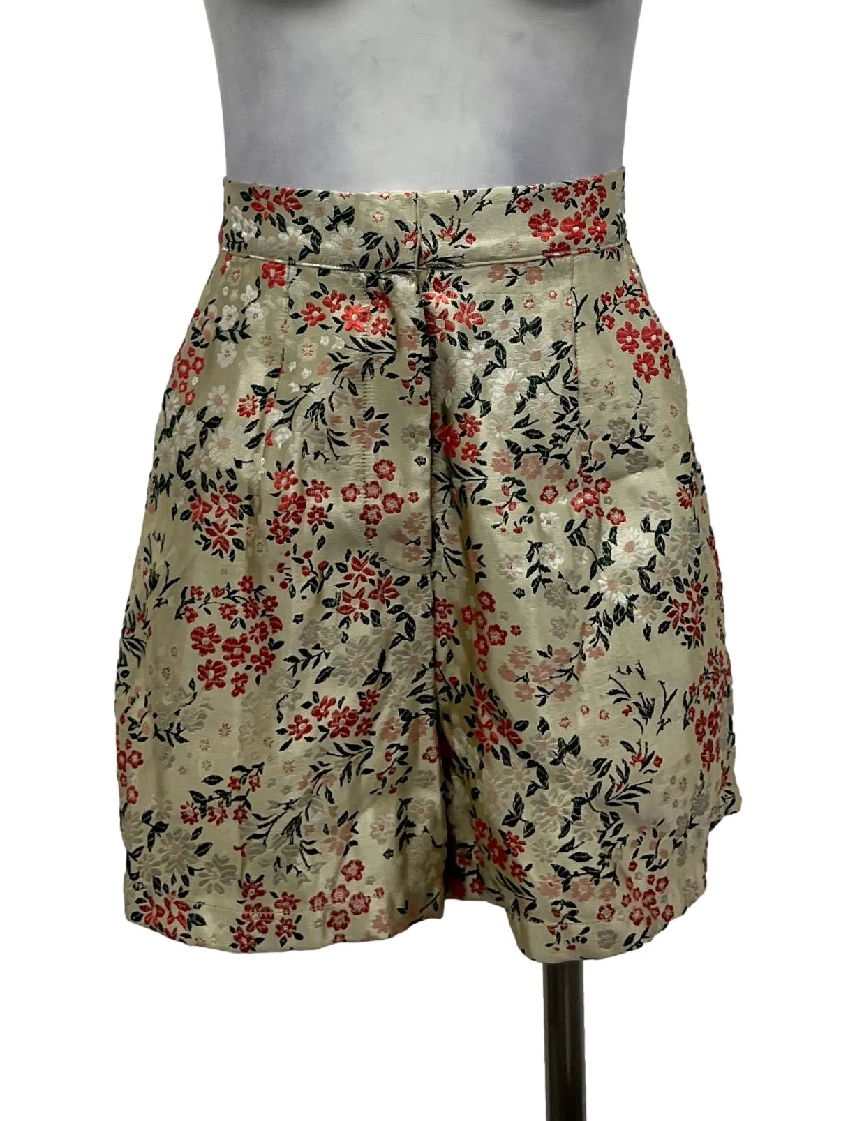 Champagne Gold Floral Embroidery Shorts