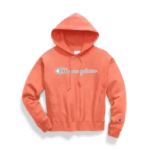 Champion Reverse Weave Pullover Hood Chenille Script Groovy Papaya Women GF757-Y07781-DOH