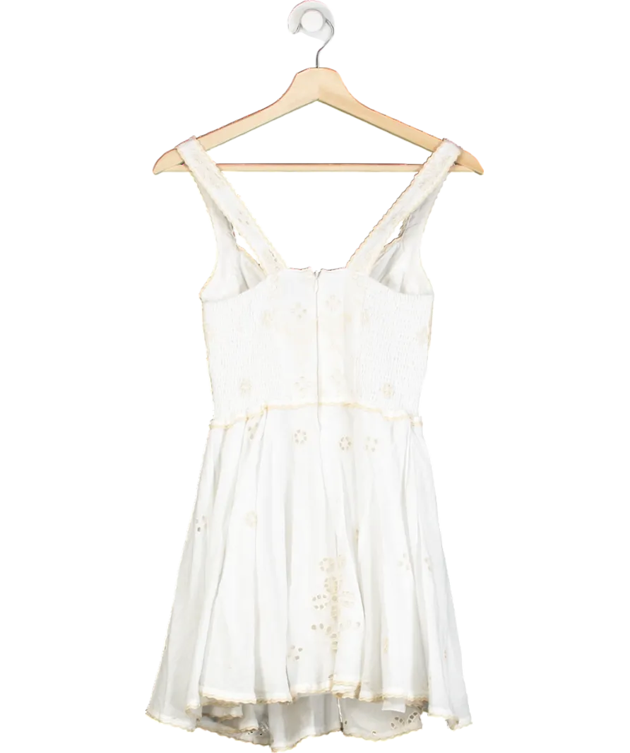 Charo Ruiz Ibiza White Zinca Shirred Broderie Anglaise Cotton-blend Mini Dress UK XS