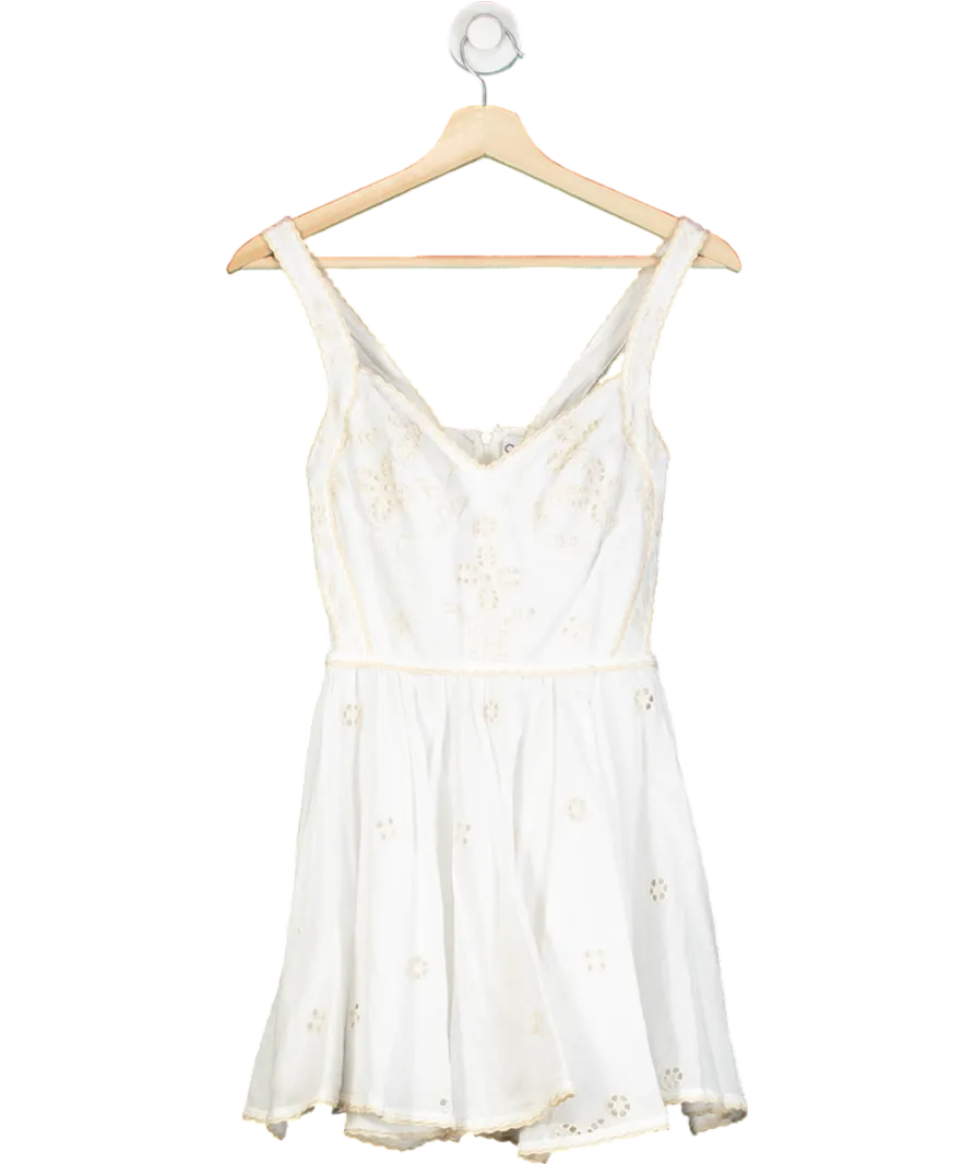 Charo Ruiz Ibiza White Zinca Shirred Broderie Anglaise Cotton-blend Mini Dress UK XS