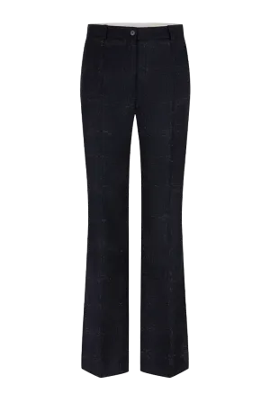 Check Wool Tailored Pants l Midnight