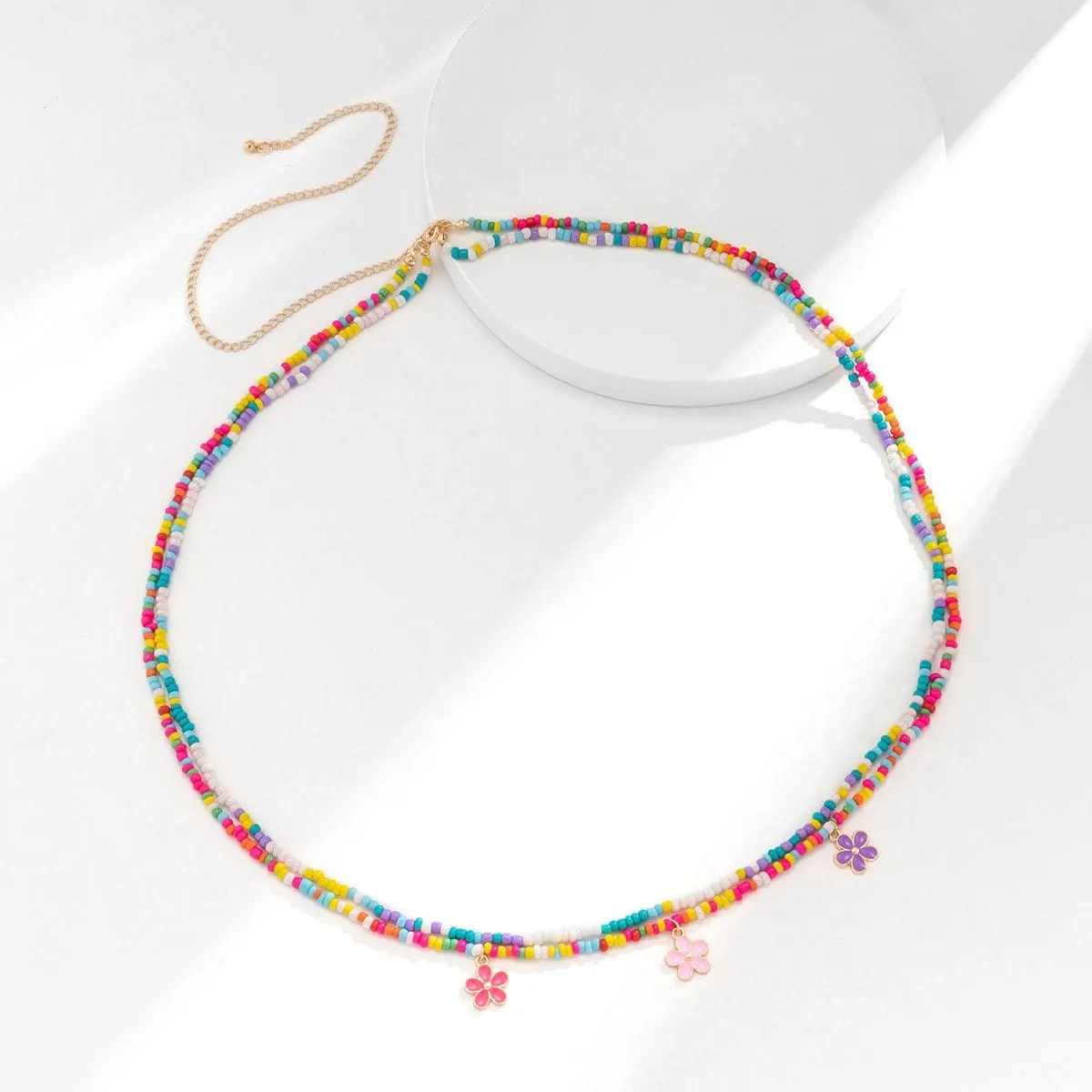 Chic Layered Colorful Enamel Flower Tassel Seed Beaded Waist Chain