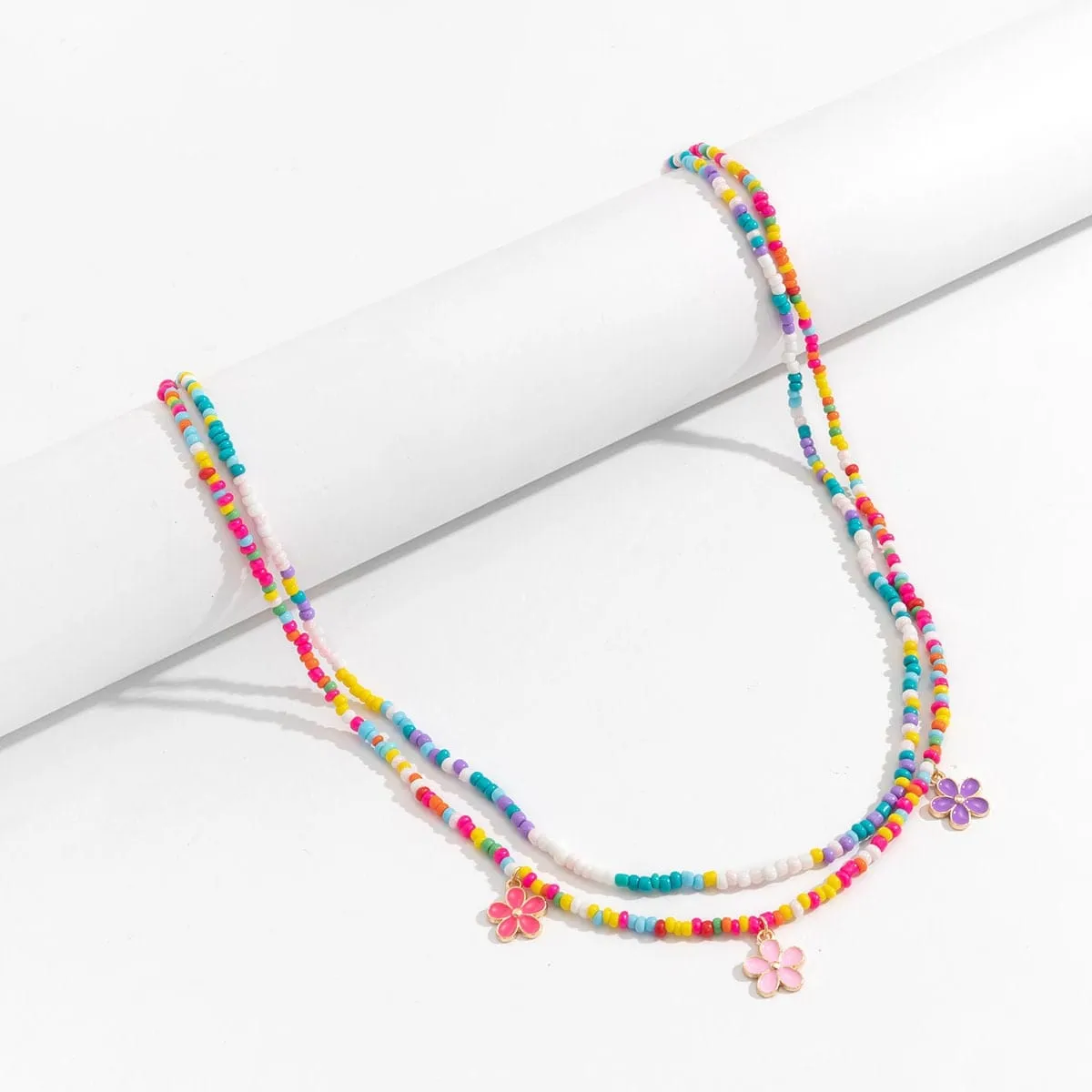 Chic Layered Colorful Enamel Flower Tassel Seed Beaded Waist Chain