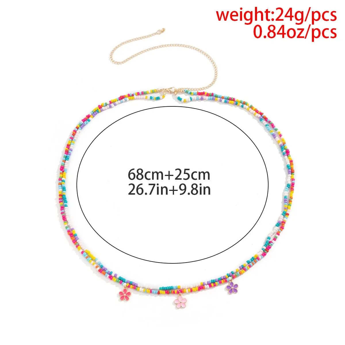 Chic Layered Colorful Enamel Flower Tassel Seed Beaded Waist Chain
