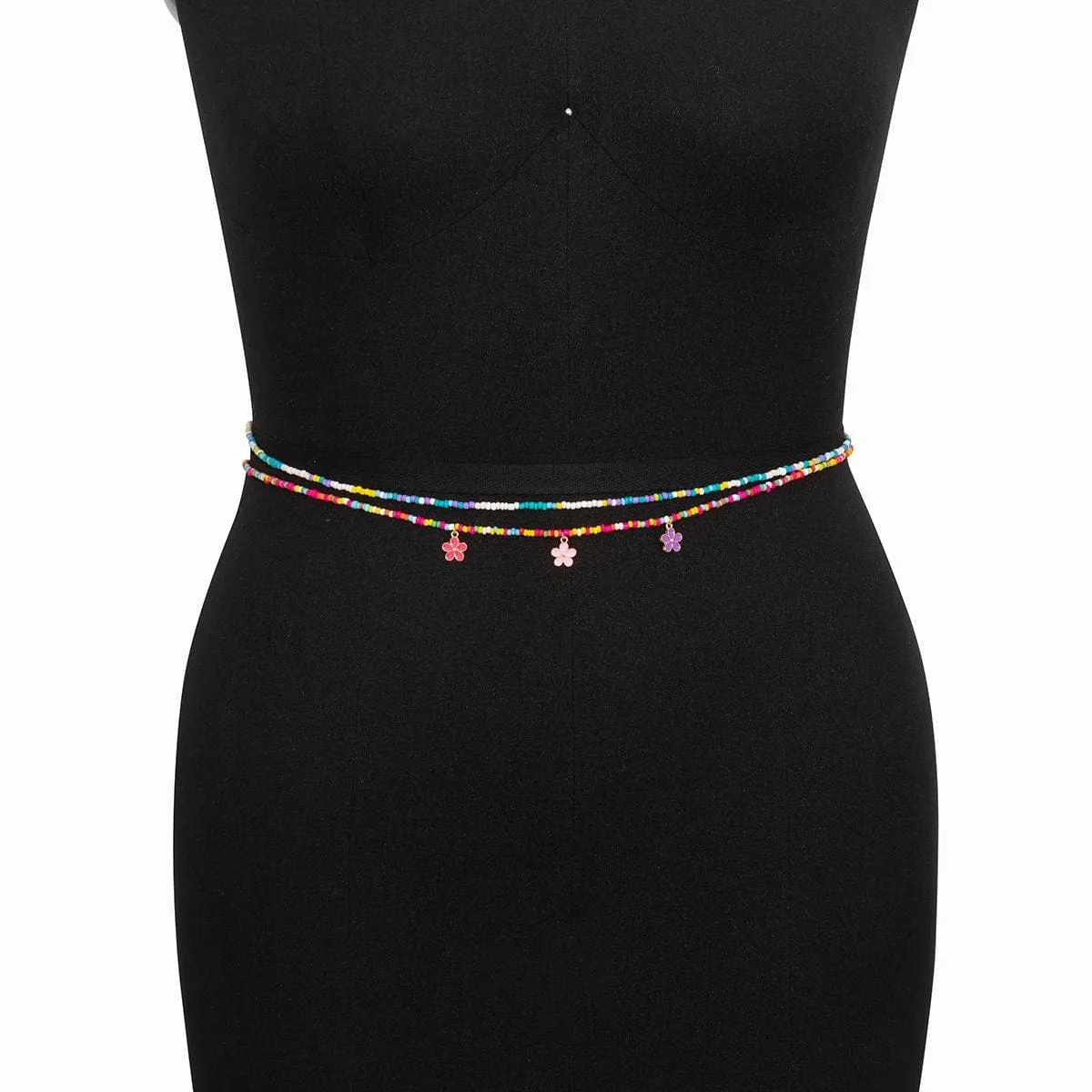 Chic Layered Colorful Enamel Flower Tassel Seed Beaded Waist Chain