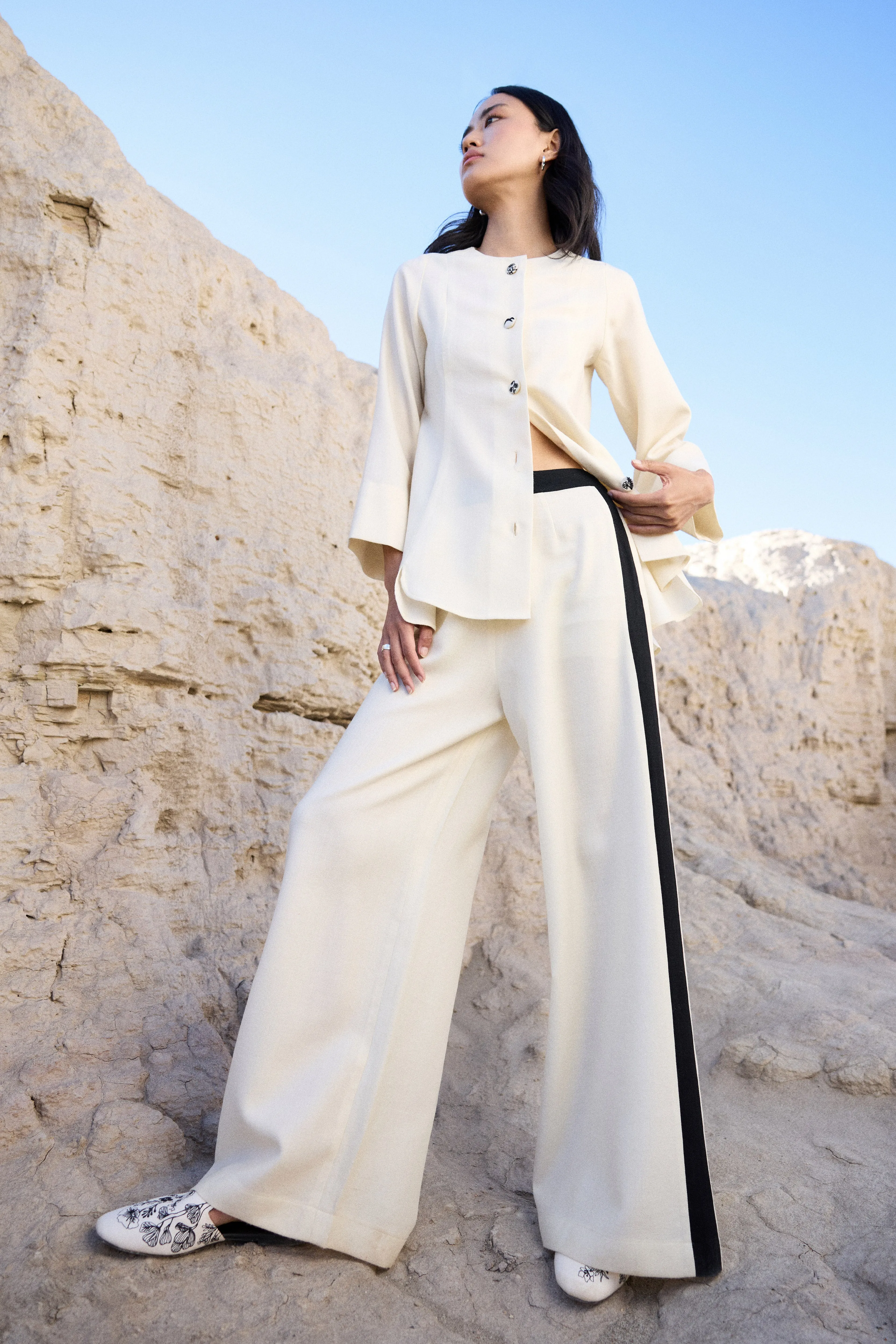 Chilling Woollen Top (Ivory) & Chilling Woollen Pants (Ivory & Black)