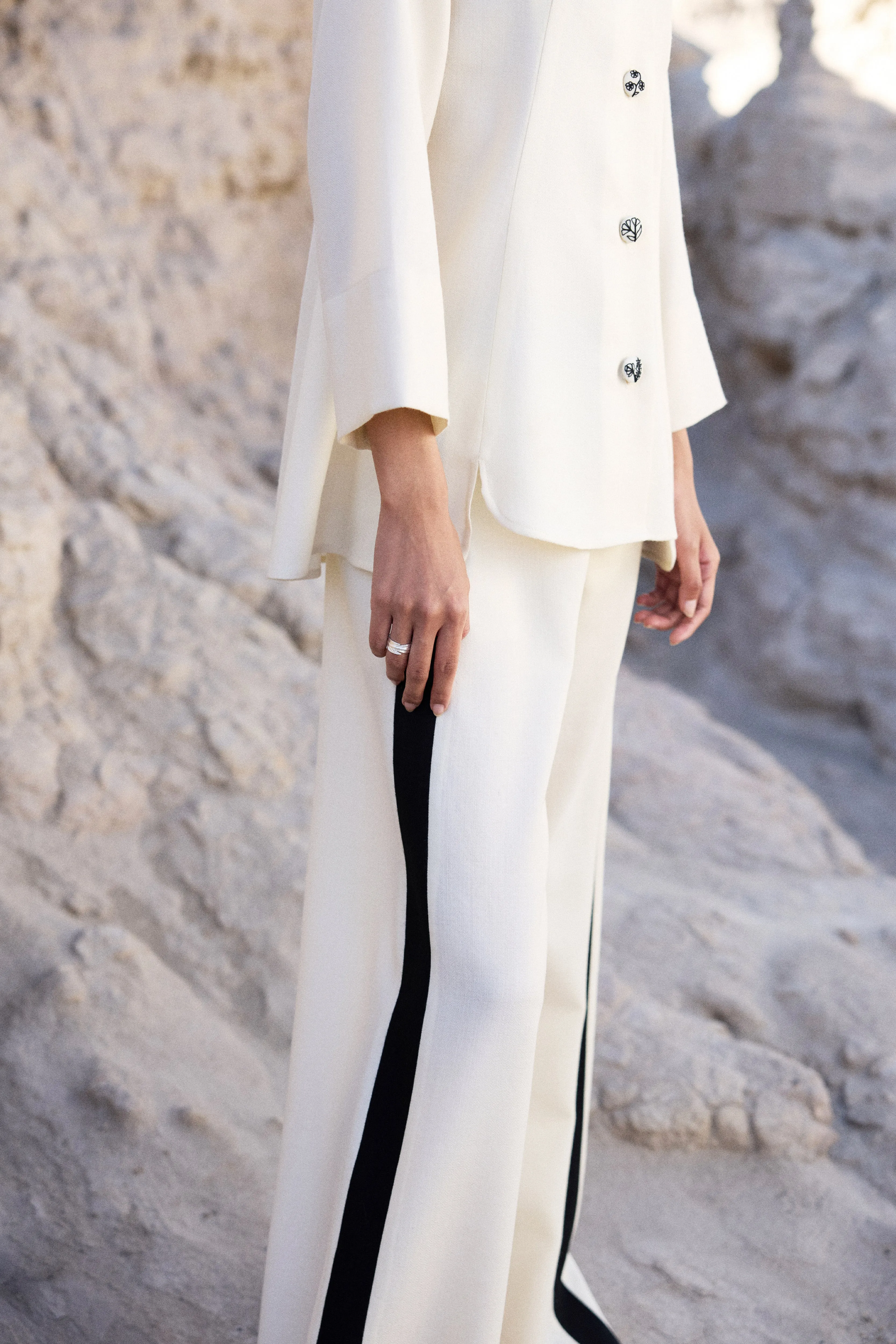 Chilling Woollen Top (Ivory) & Chilling Woollen Pants (Ivory & Black)
