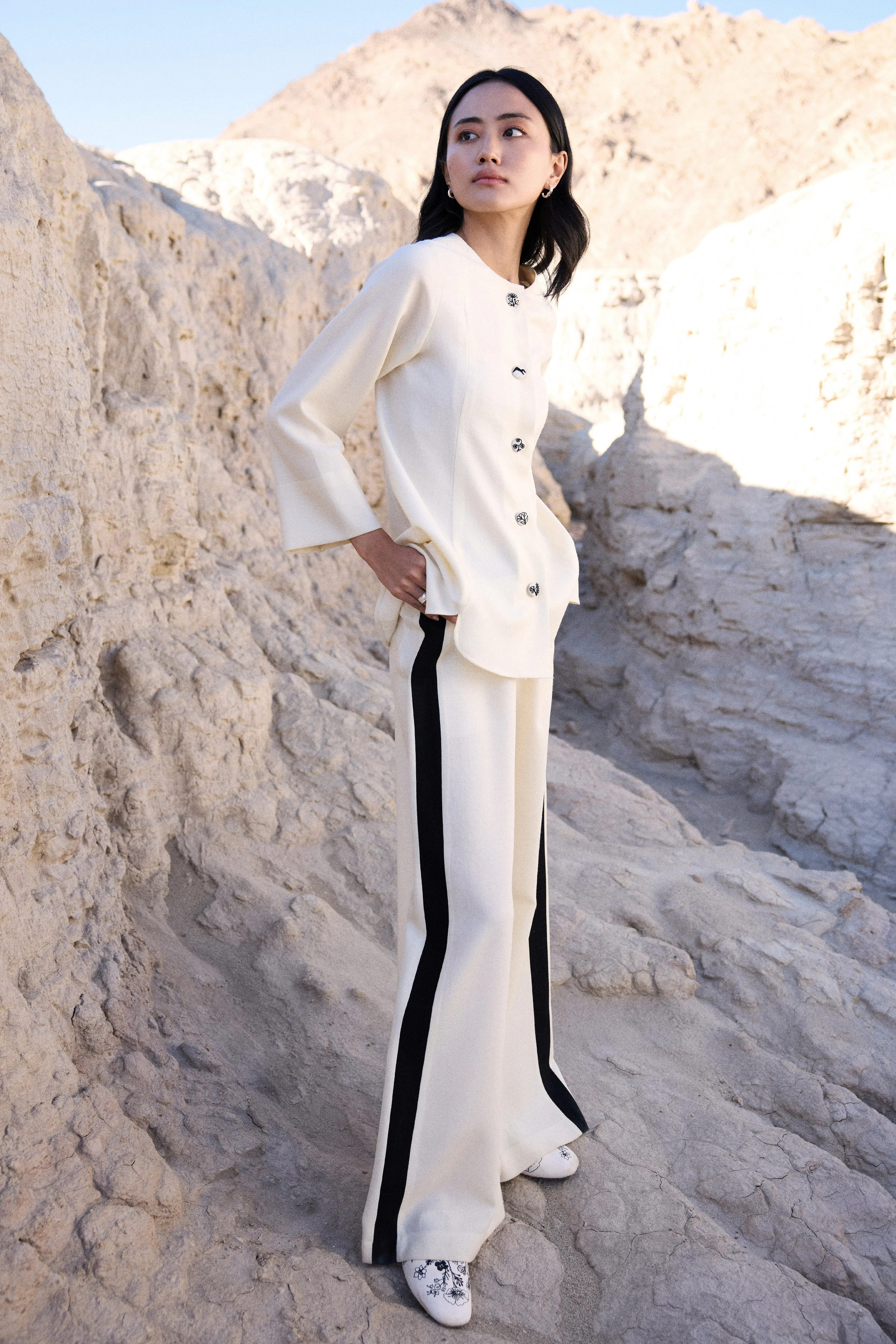 Chilling Woollen Top (Ivory) & Chilling Woollen Pants (Ivory & Black)