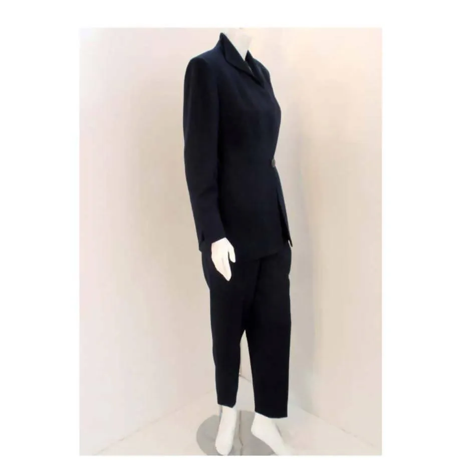 CHRISTIAN DIOR 1980's Two-Piece Dark Blue Pant Suit | Size 8