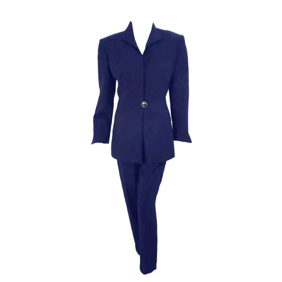 CHRISTIAN DIOR 1980's Two-Piece Dark Blue Pant Suit | Size 8