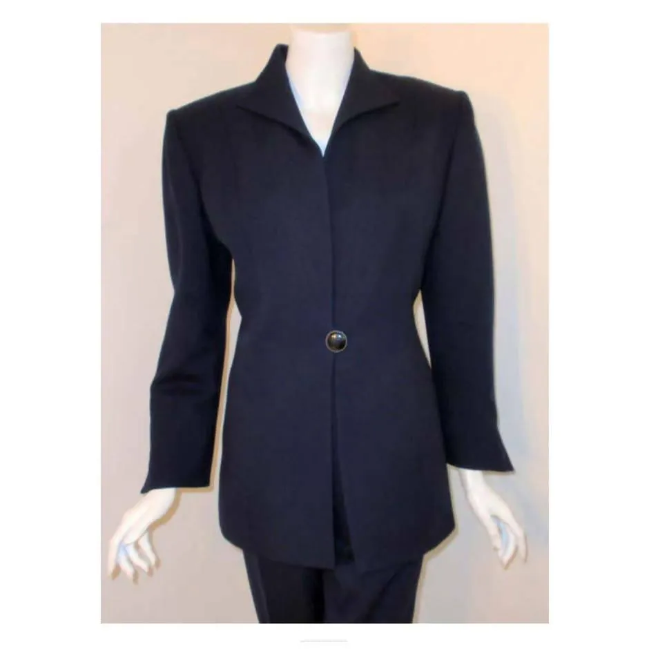 CHRISTIAN DIOR 1980's Two-Piece Dark Blue Pant Suit | Size 8