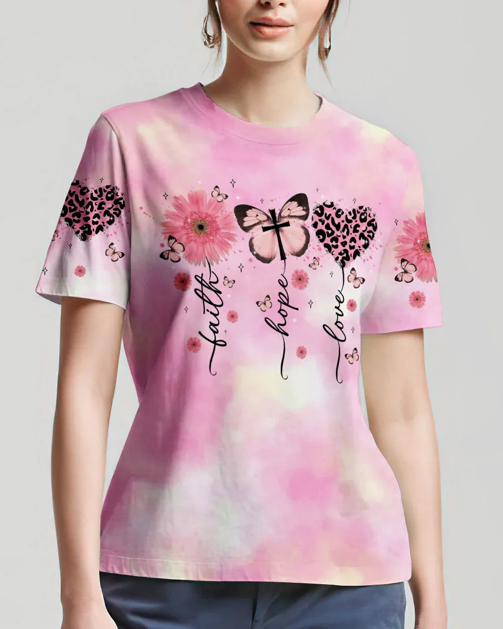 Christianartbag 3D T-Shirt For Women, Faith Hope Love Tie Dye, Christian Shirt, Faithful Fashion, 3D Printed Shirts for Christian Women