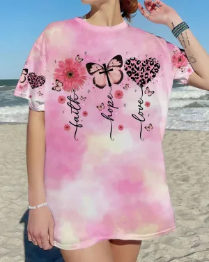 Christianartbag 3D T-Shirt For Women, Faith Hope Love Tie Dye, Christian Shirt, Faithful Fashion, 3D Printed Shirts for Christian Women
