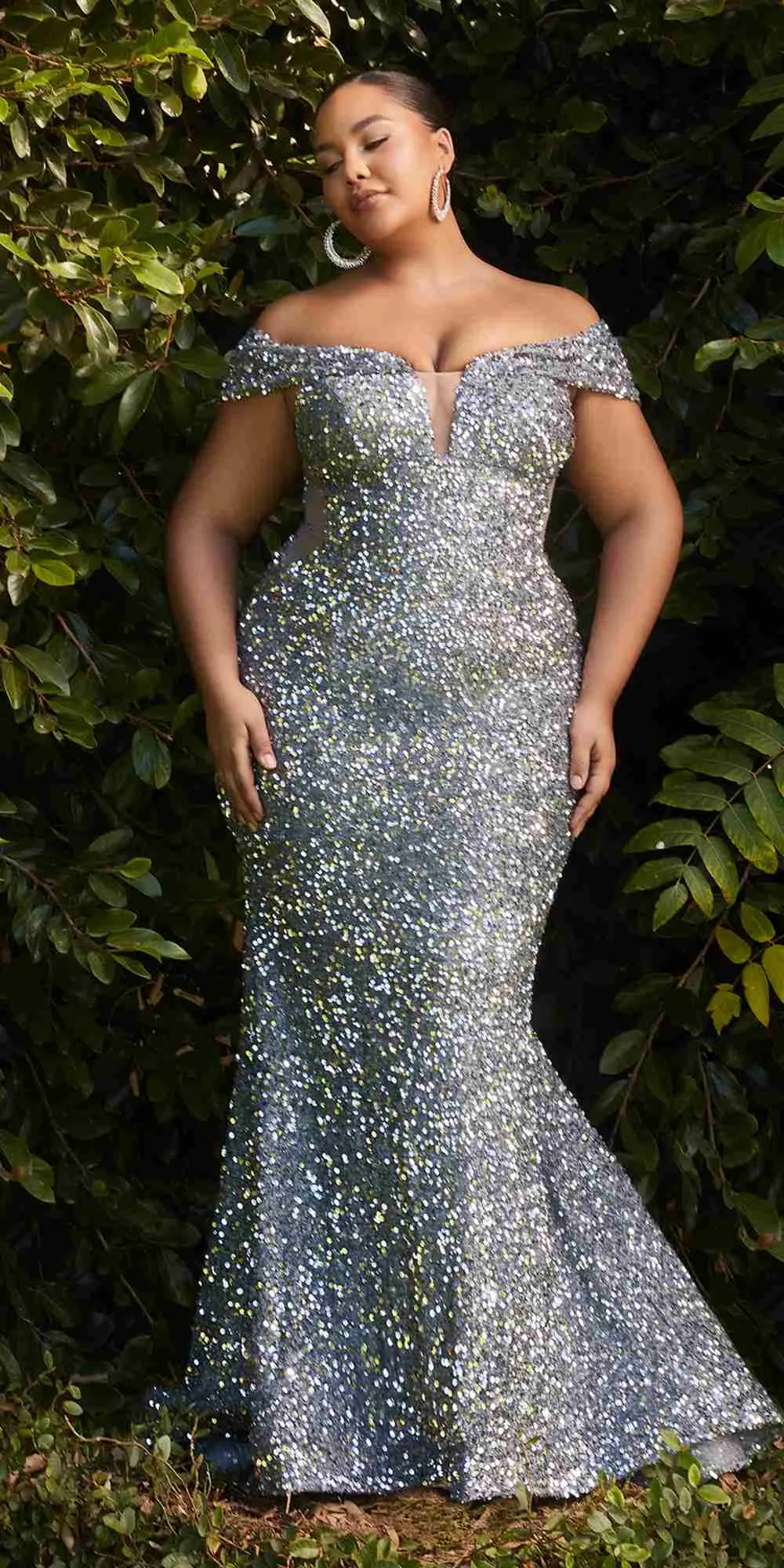 Cinderella Divine CD975 Long Off The Shoulder Sequin Mermaid Gown